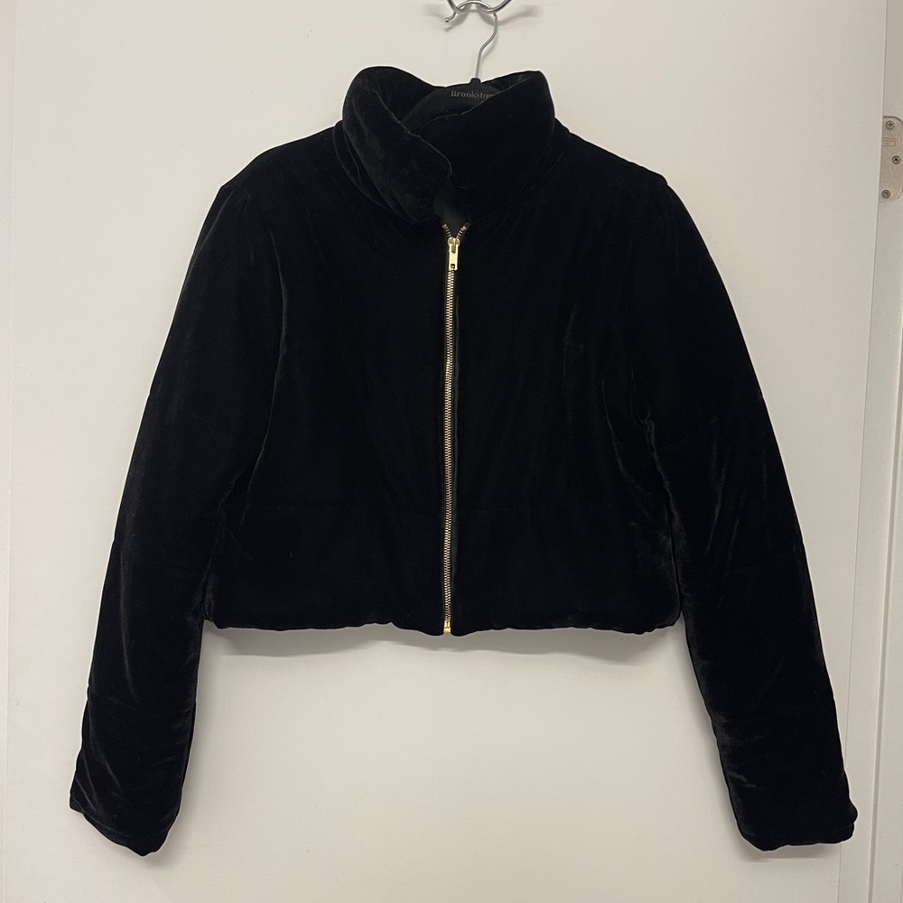 Black Velvet Puffer Cropped Coat
